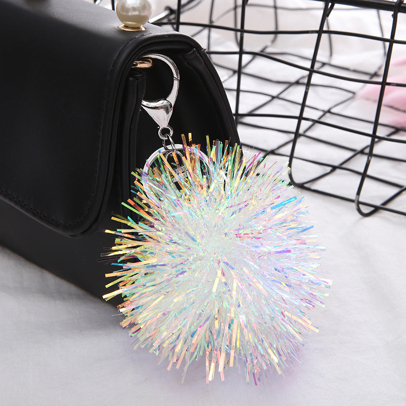 Wholesale 9cm Colored Plastic Shiny Silk Ball Keychain
